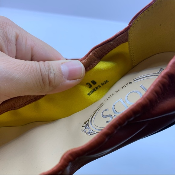 Tod's Womens Leather Buckle Ballet Flats Bright Orange 38 US 8 Slip On Cap Toe - Picture 5 of 11